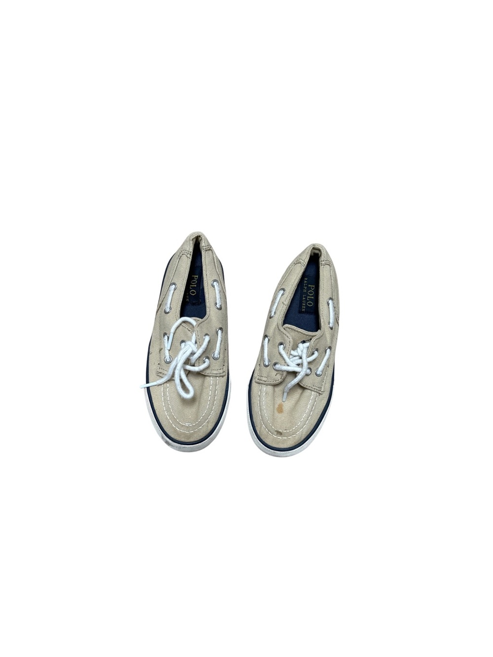Ralph Lauren Polo “Lander” Tan Canvas Kids  Boat Shoes WithWhite Laces Size 1